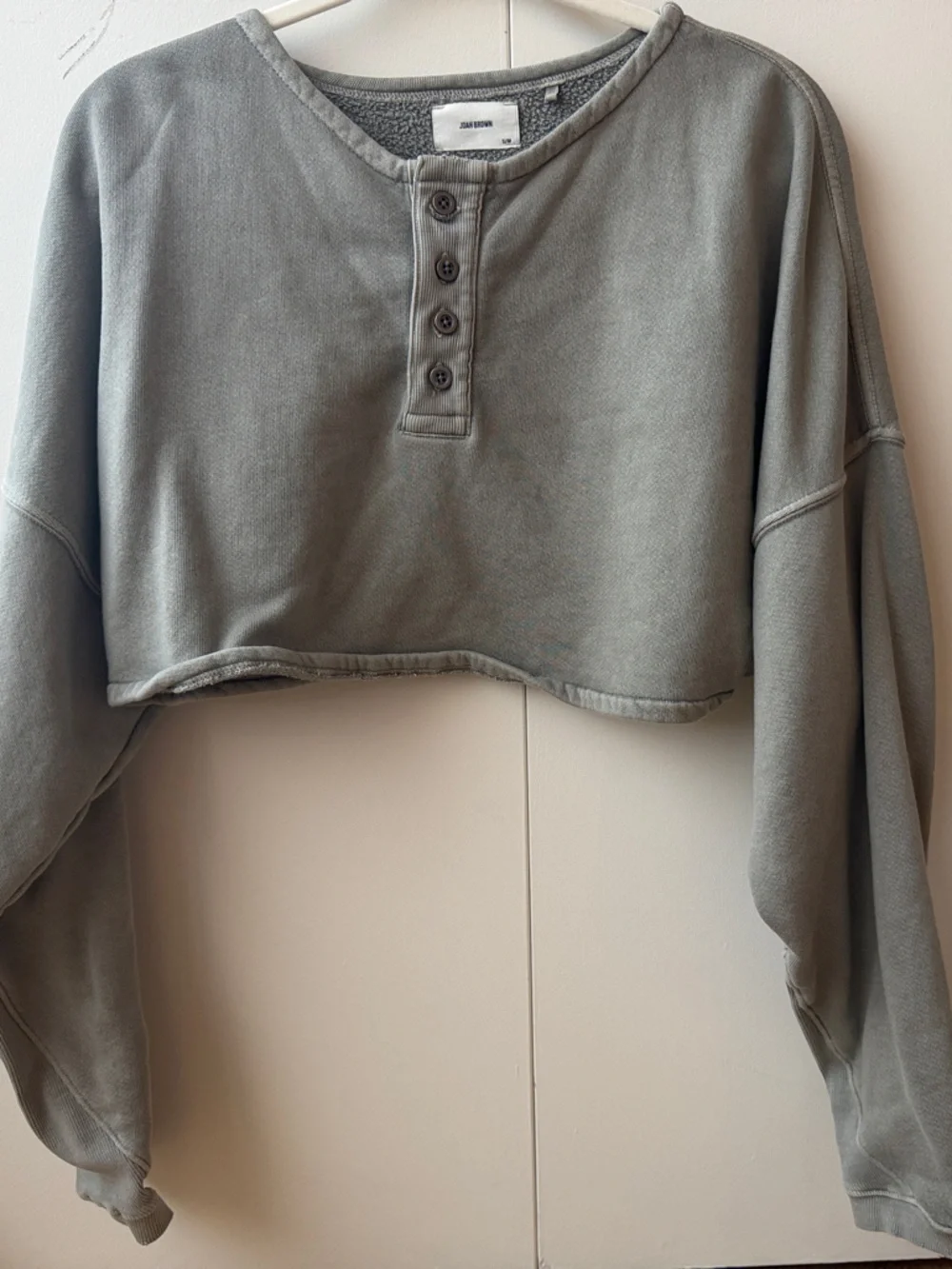 Joah Brown Cropped Henley Sweatshirt in Olive Gray